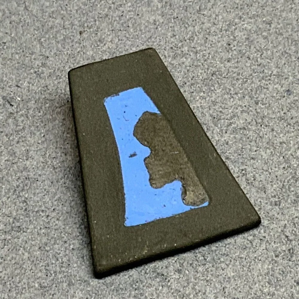 Abstract Trapezoid Pin Pendant Brooch 2.25 In Blue Black Clay Unisex Retro BoHo - Picture 1 of 6